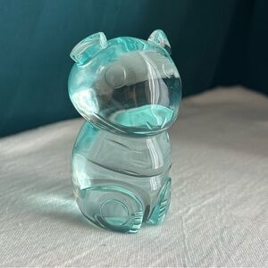 Hand Blown Cut Art Glass Aqua Bear Figurine Paperweight